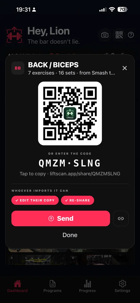 Share a program — a QR code and a short code anyone can import
